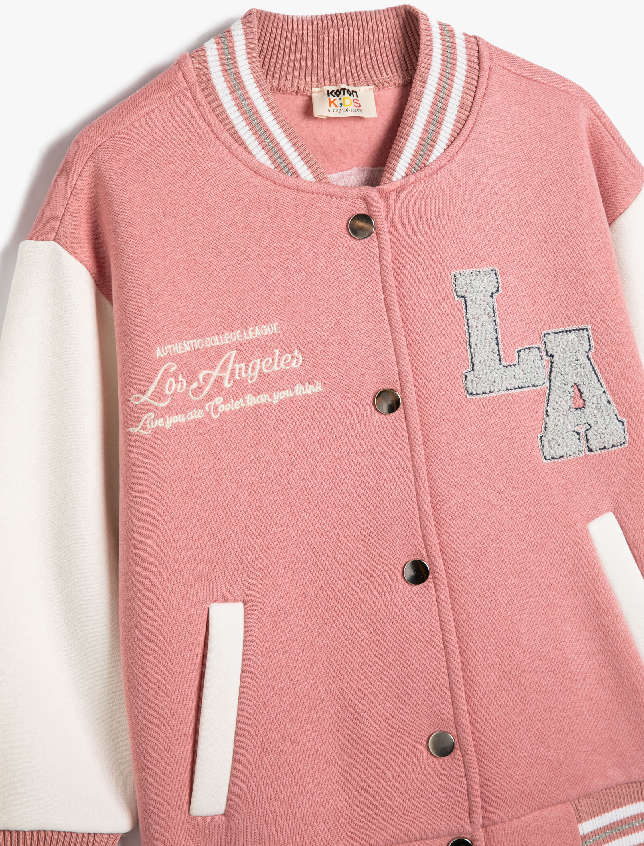  Kız Çocuk Kolej Ceket Aplike Detaylı Baskılı Cepli Çıtçıt Kapamalı Şardonlu