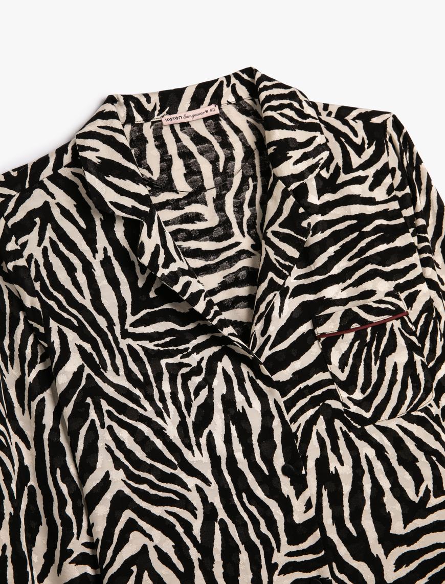   Zebra Desenli Pijama Üstü Düğmeli Uzun Kollu Cepli