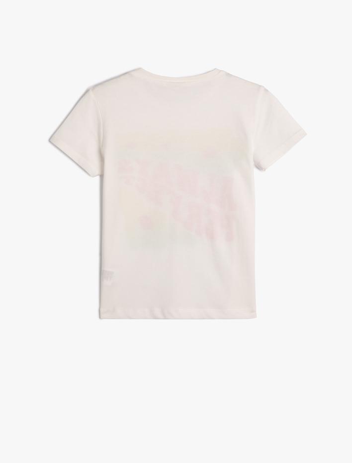 Kız Çocuk Tişört Kısa Kollu Bisiklet Yaka Çiçekli Sim Baskılı Pamuklu