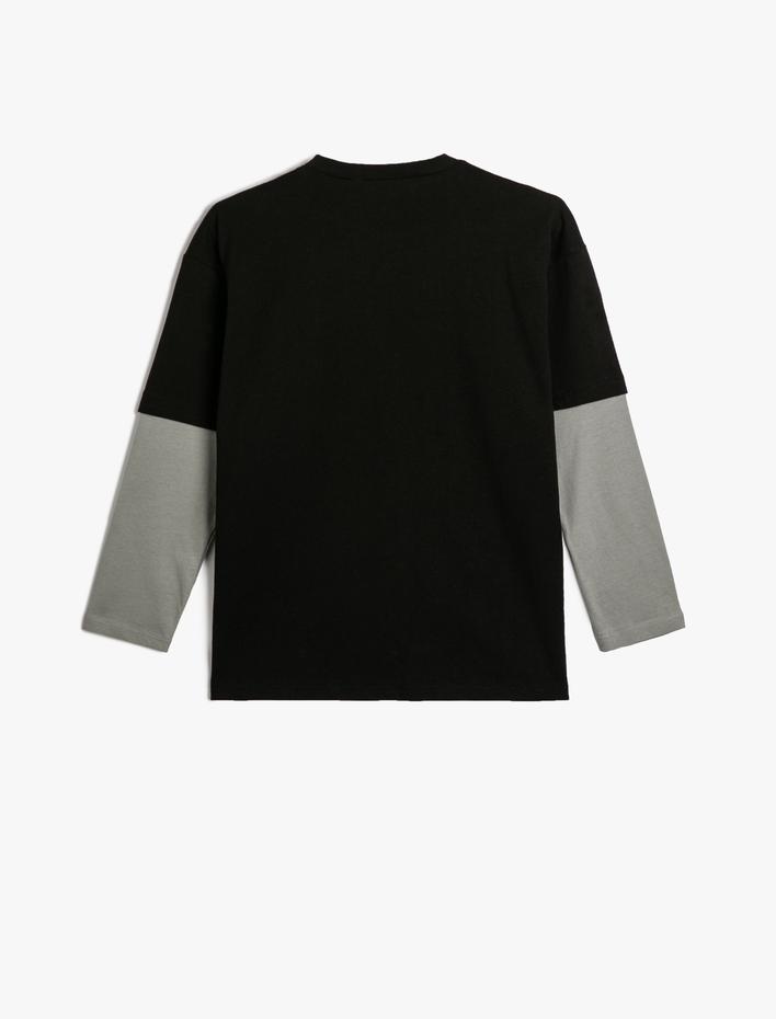 Erkek Çocuk Tişört Dinozor Baskılı Uzun Kollu Bisiklet Yaka Pamuklu