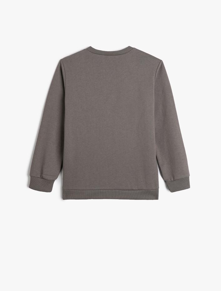 Erkek Çocuk Sweatshirt Uzun Kollu Bisiklet Yaka Kurt Baskılı Şardonlu