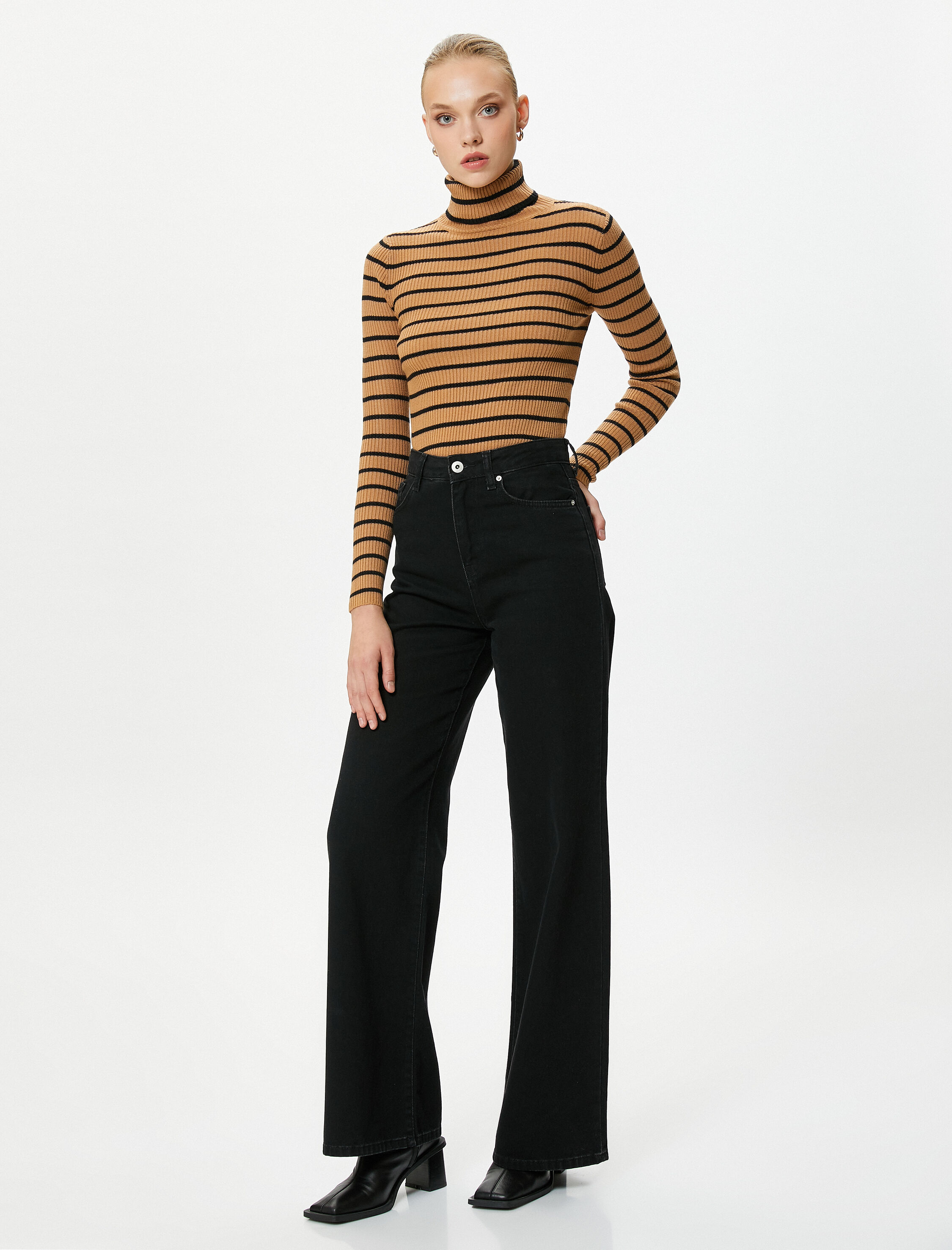   Triko Boğazlı Kazak Uzun Kollu Fitilli Kaşmir Dokulu