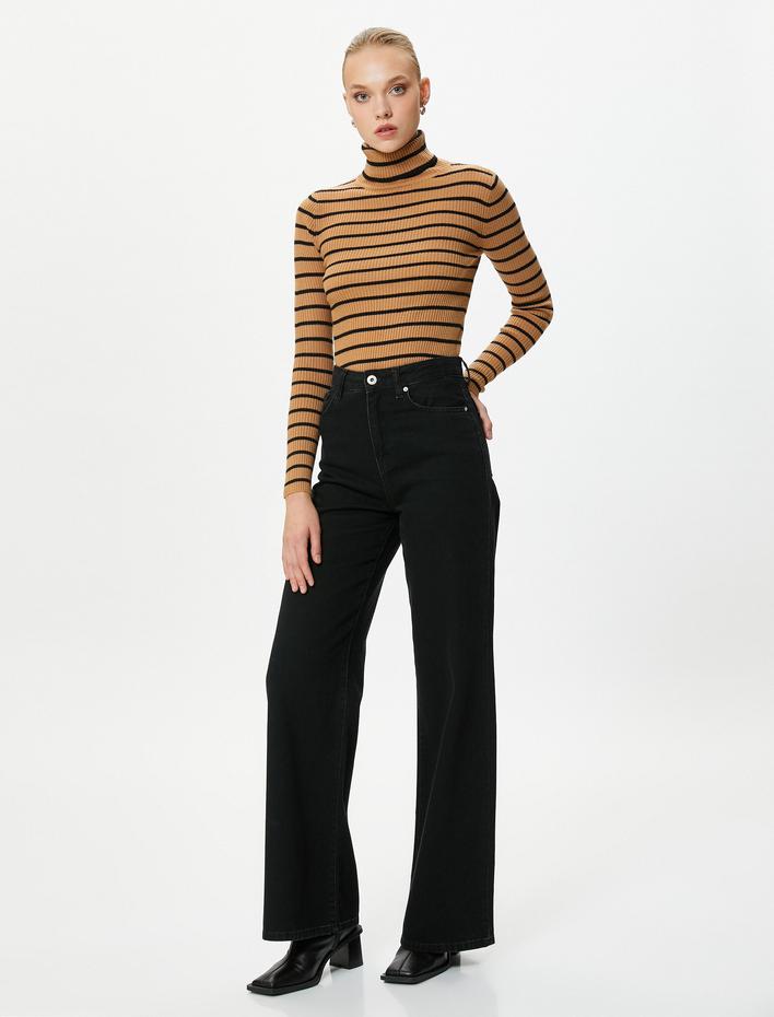  Triko Boğazlı Kazak Uzun Kollu Fitilli Kaşmir Dokulu