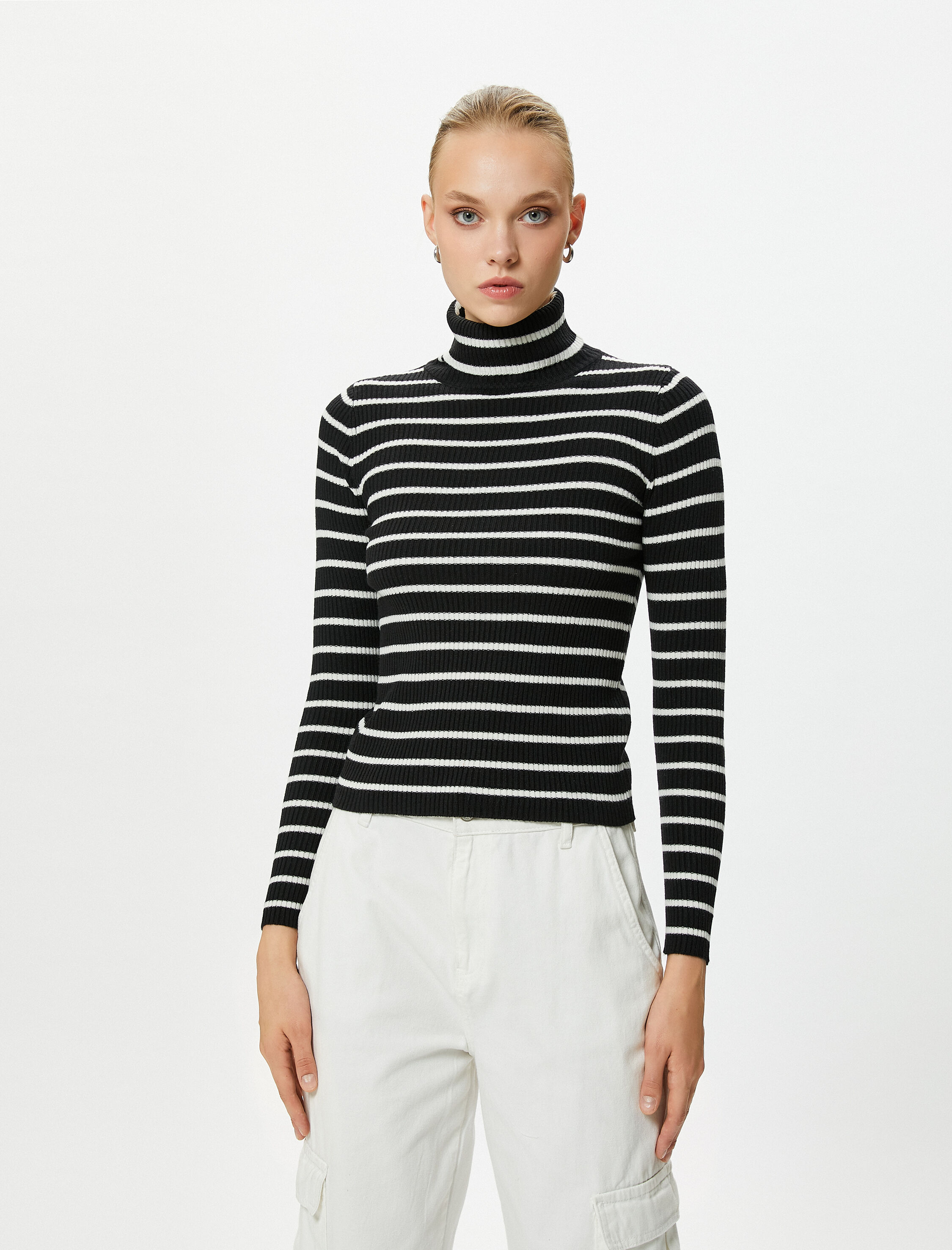   Triko Boğazlı Kazak Uzun Kollu Fitilli Kaşmir Dokulu