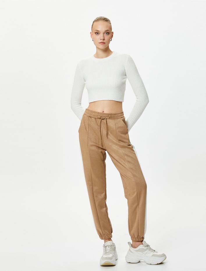  Süet Dokulu Eşofman Altı Jogger Beli Bağcıklı Cepli