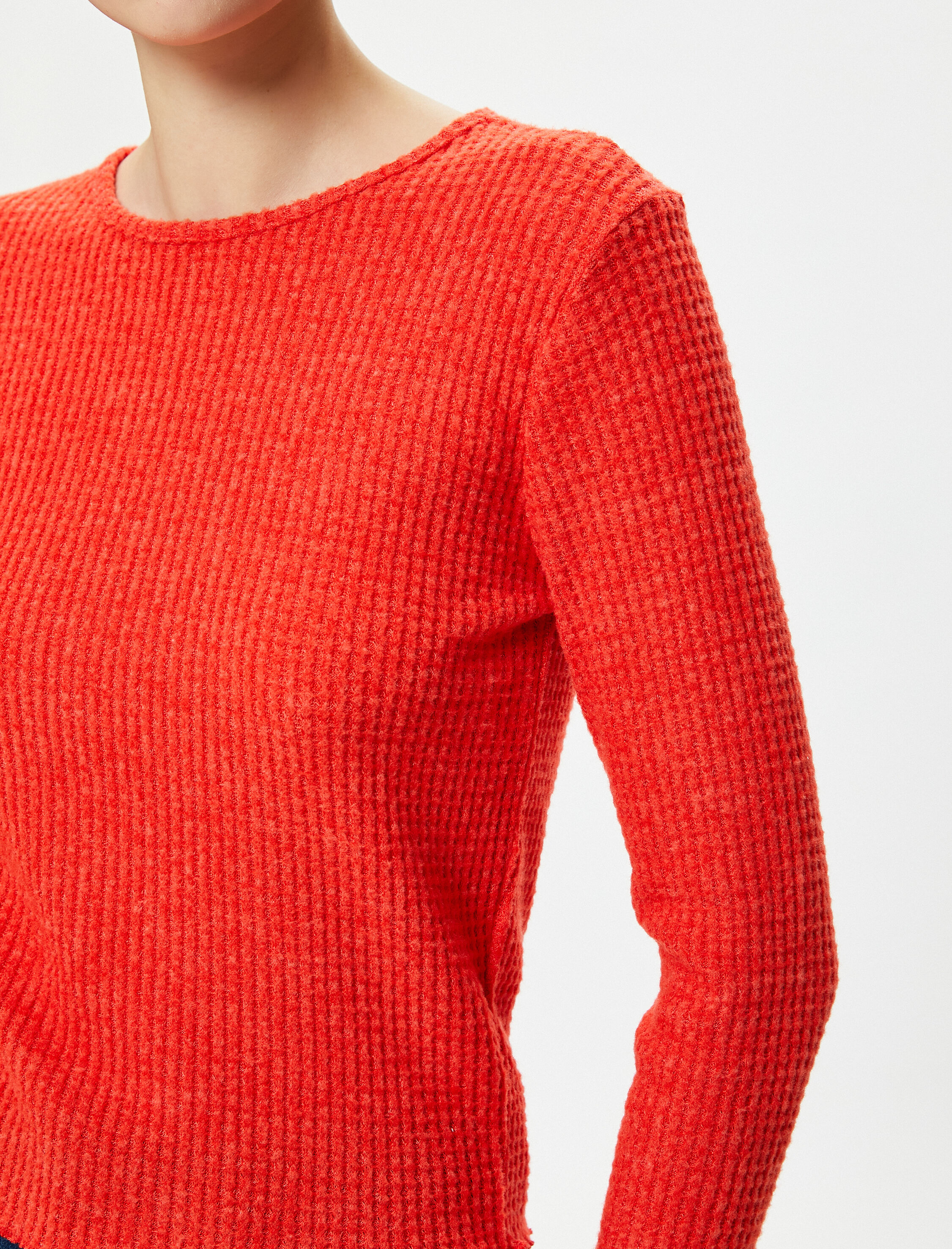   Uzun Kollu Tişört Bisiklet Yaka Dokulu