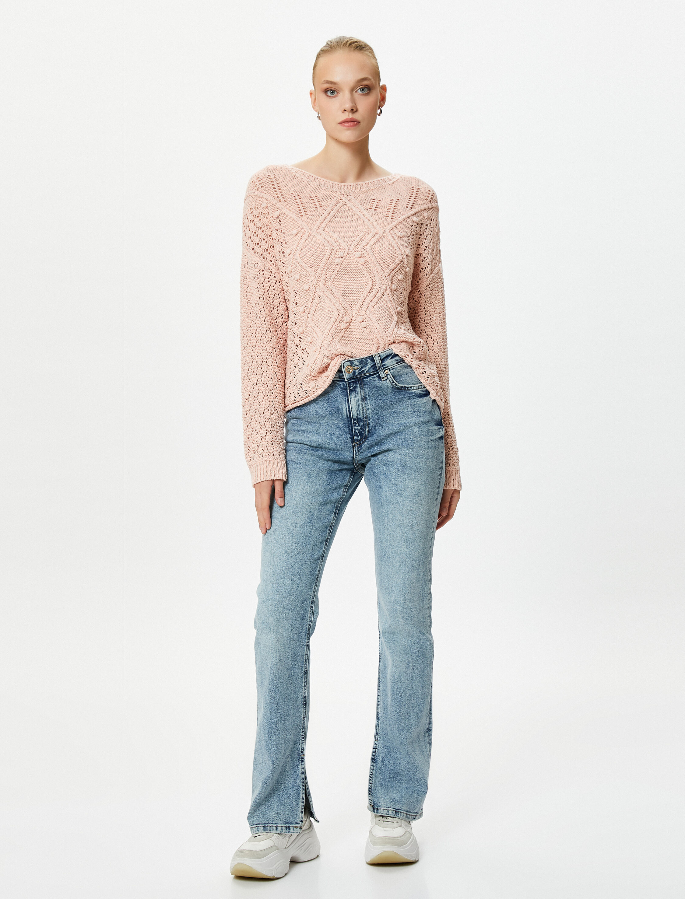   Oversize Kazak Örgü Ajurlu Bisiklet Yaka