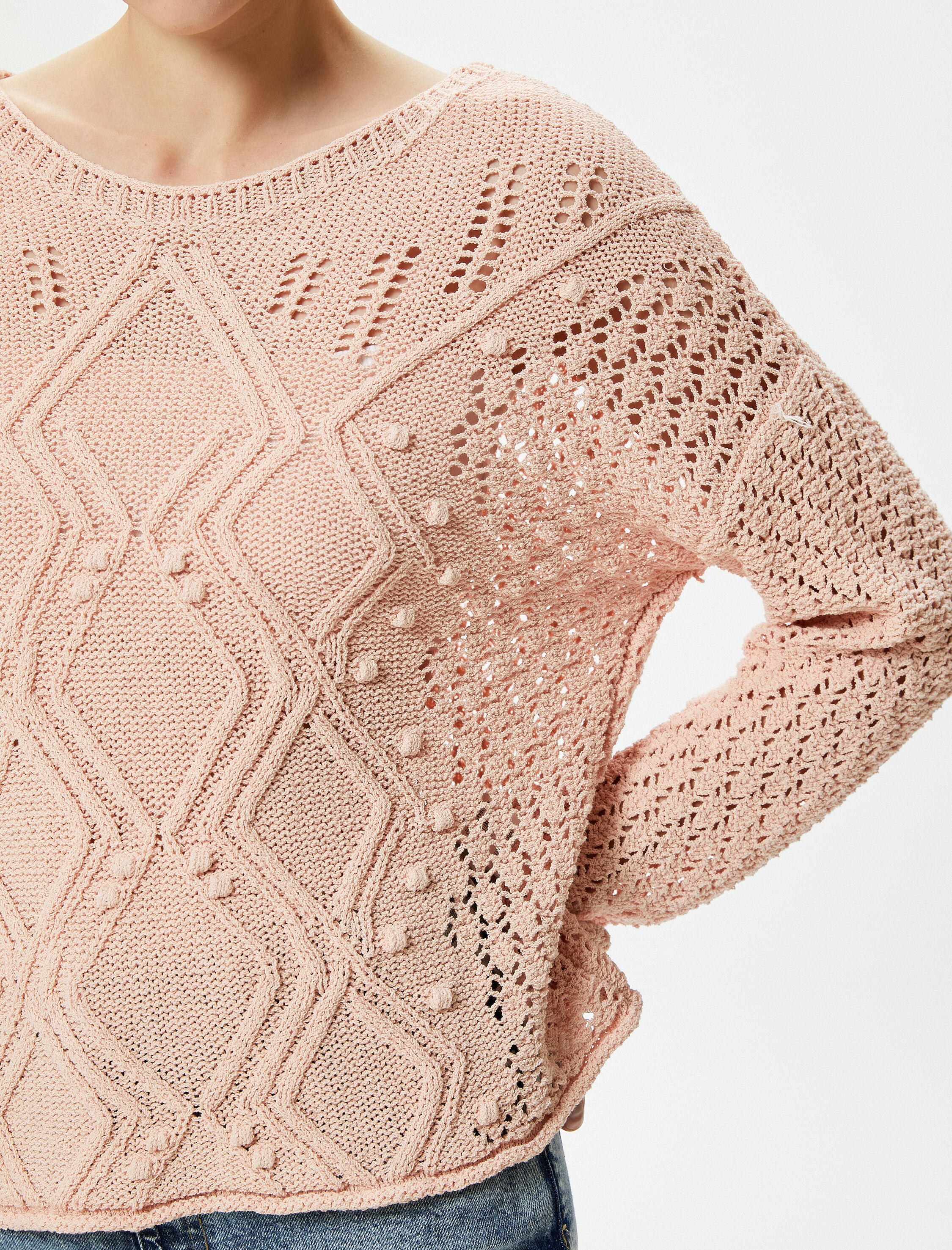   Oversize Kazak Örgü Ajurlu Bisiklet Yaka