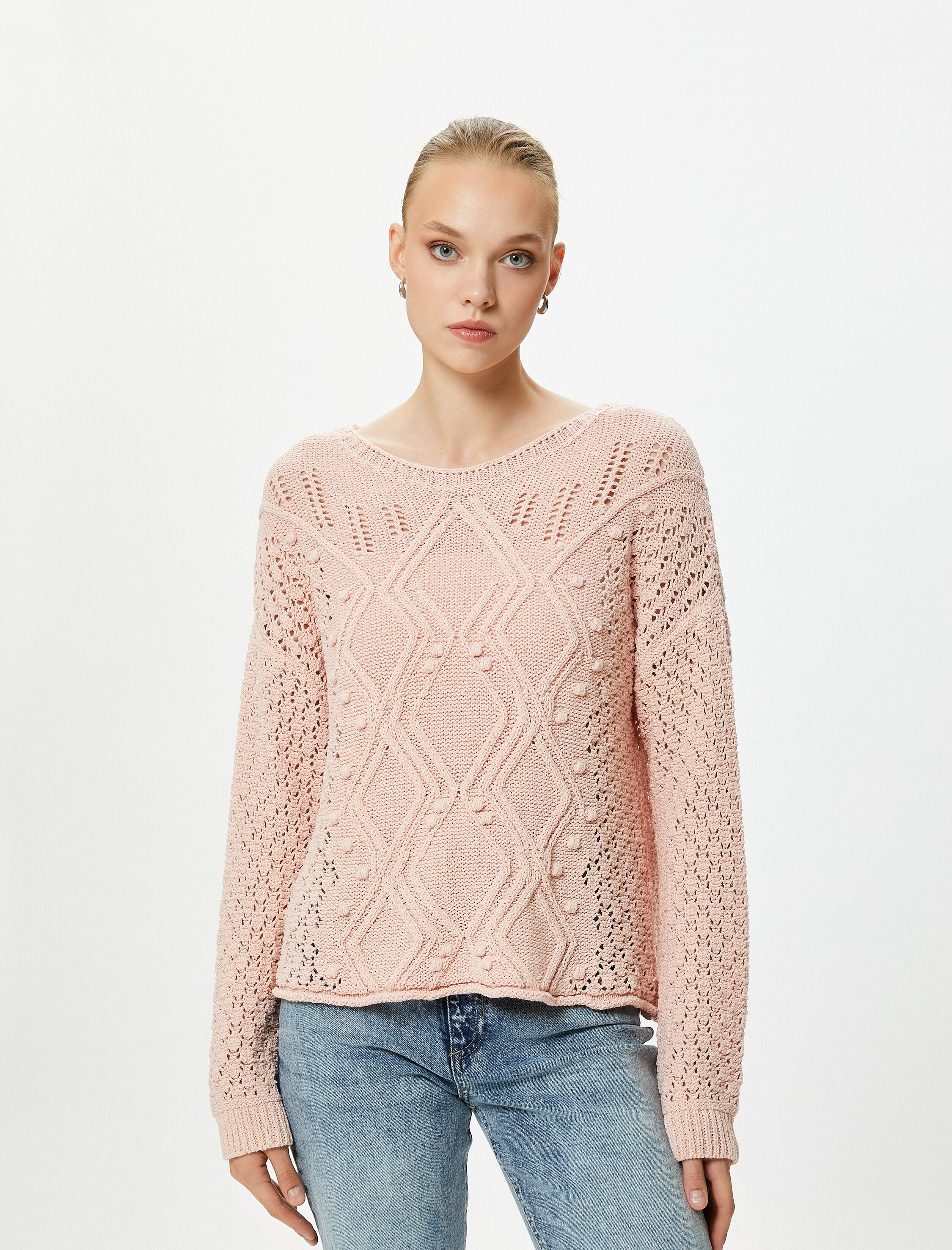   Oversize Kazak Örgü Ajurlu Bisiklet Yaka