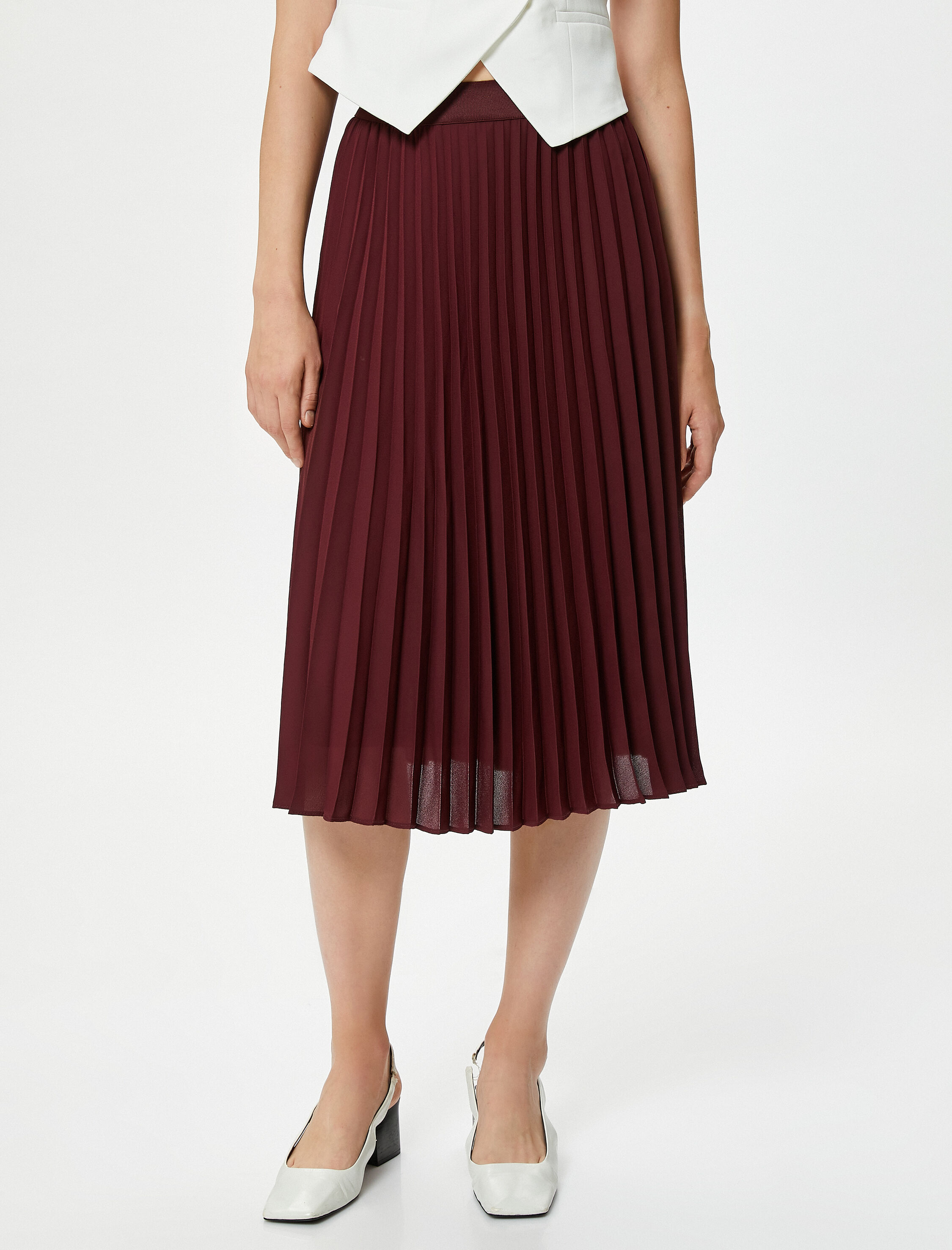   Midi Pileli Etek Normal Bel