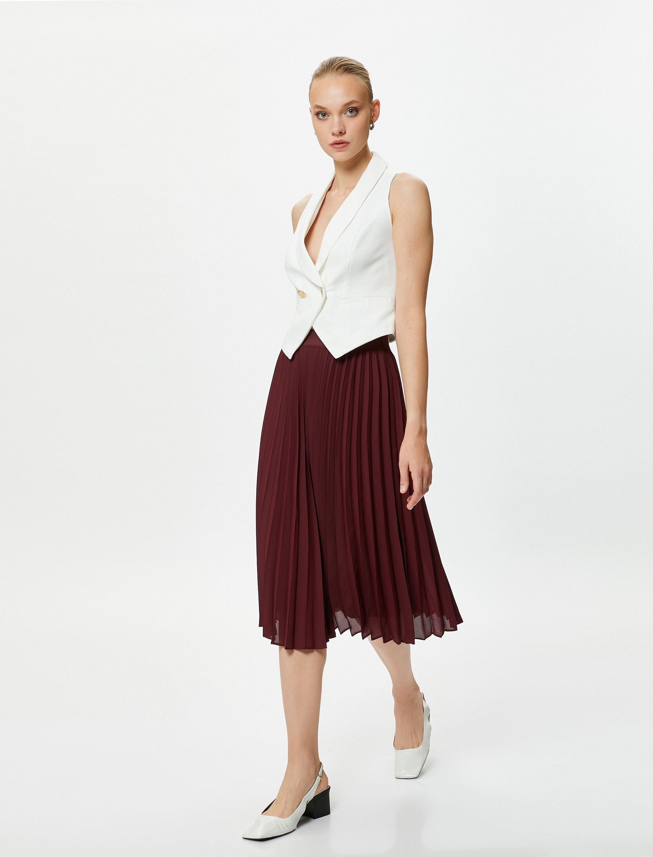   Midi Pileli Etek Normal Bel