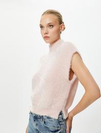 Peluş Süveter Dik Yaka Örgü