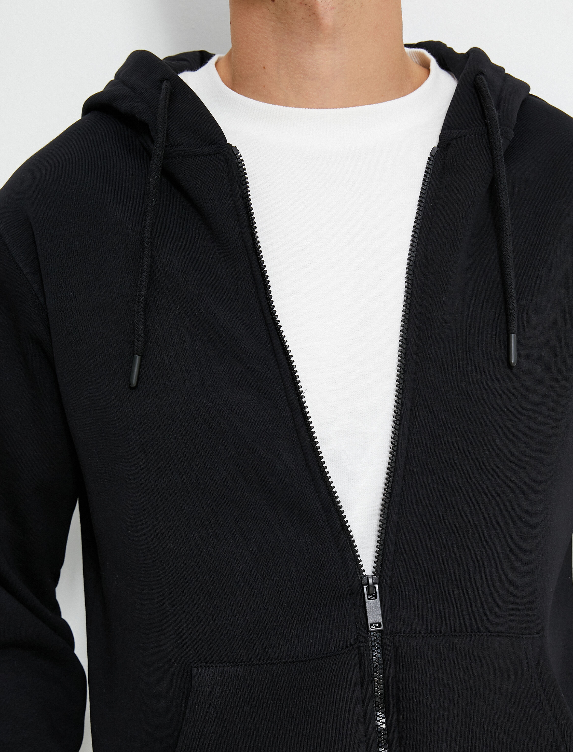 Basic Fermuarlı Sweat Kapşonlu Cep Detaylı Şardonlu