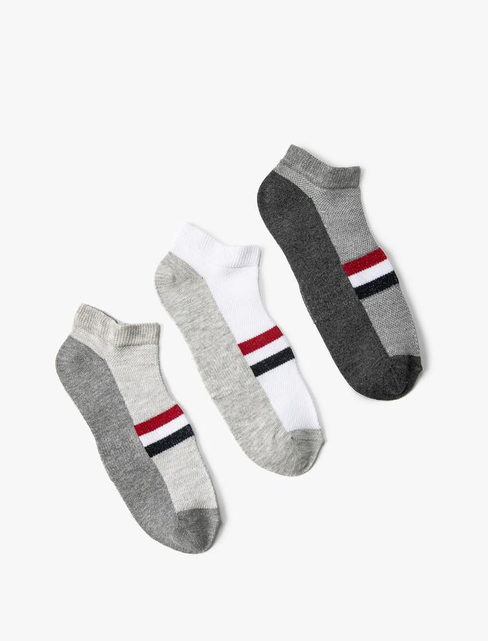 Erkek 3'lü Patik Çorap Seti Çok Renkli Şerit Detaylı