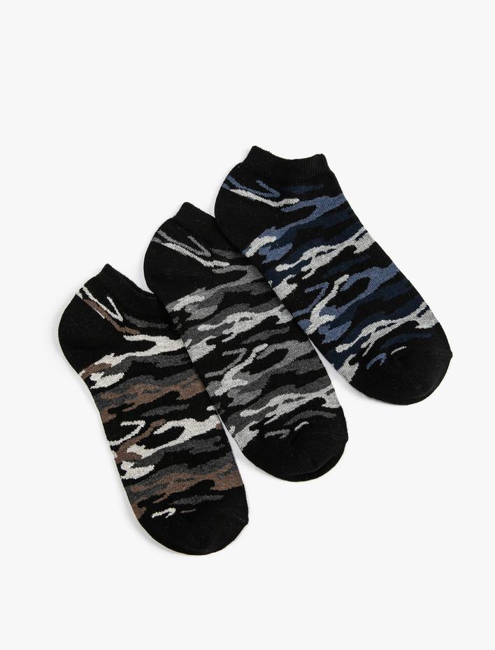 Erkek Kamuflaj Çorap Patik 3'lü Set Çok Renkli
