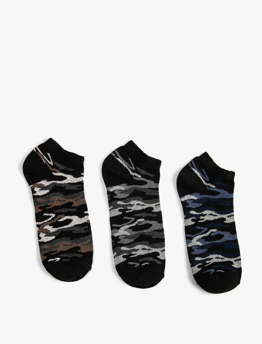  Erkek Kamuflaj Çorap Patik 3'lü Set Çok Renkli