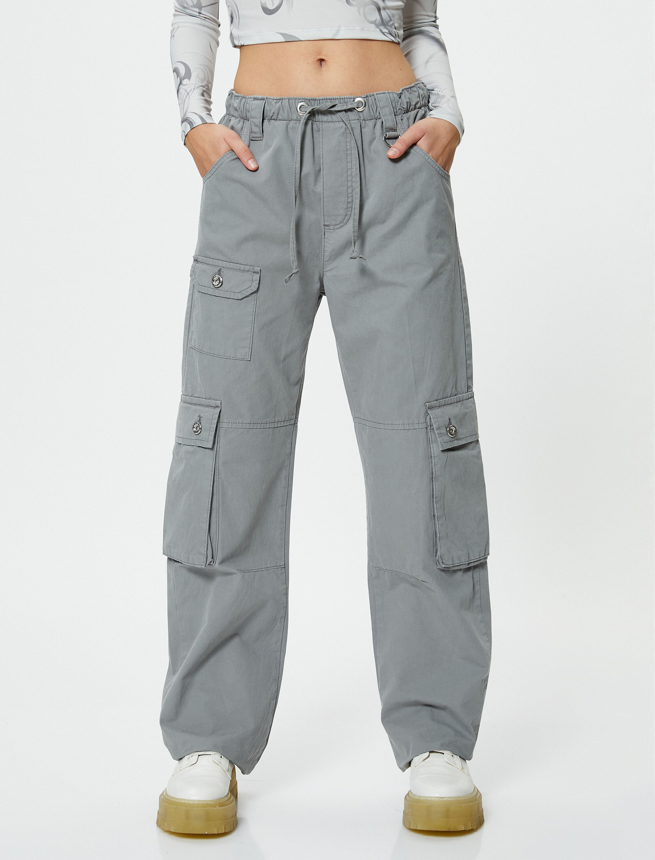 Oversize Kargo Pantolon Beli Lastikli Cepli Pamuklu