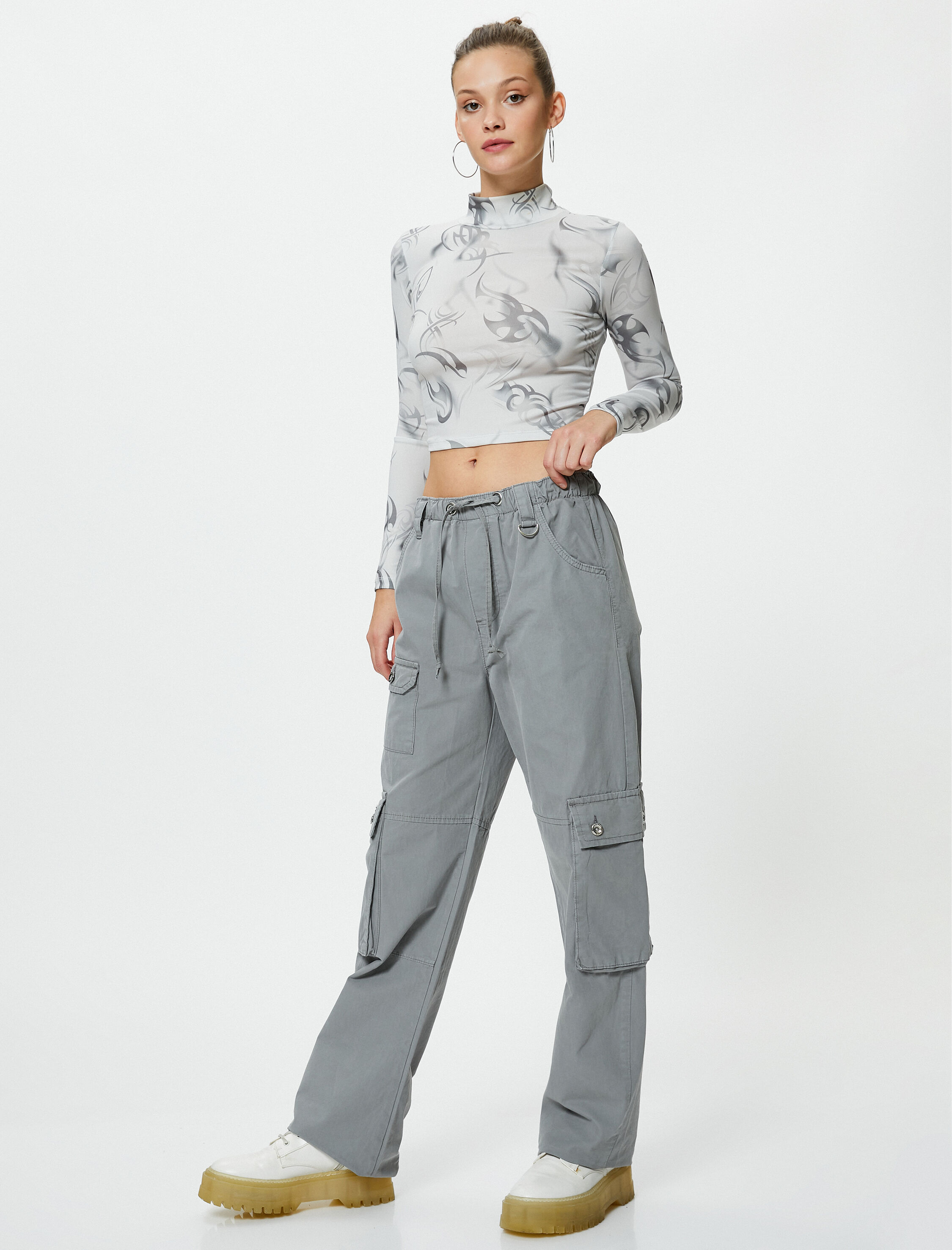 Oversize Kargo Pantolon Beli Lastikli Cepli Pamuklu