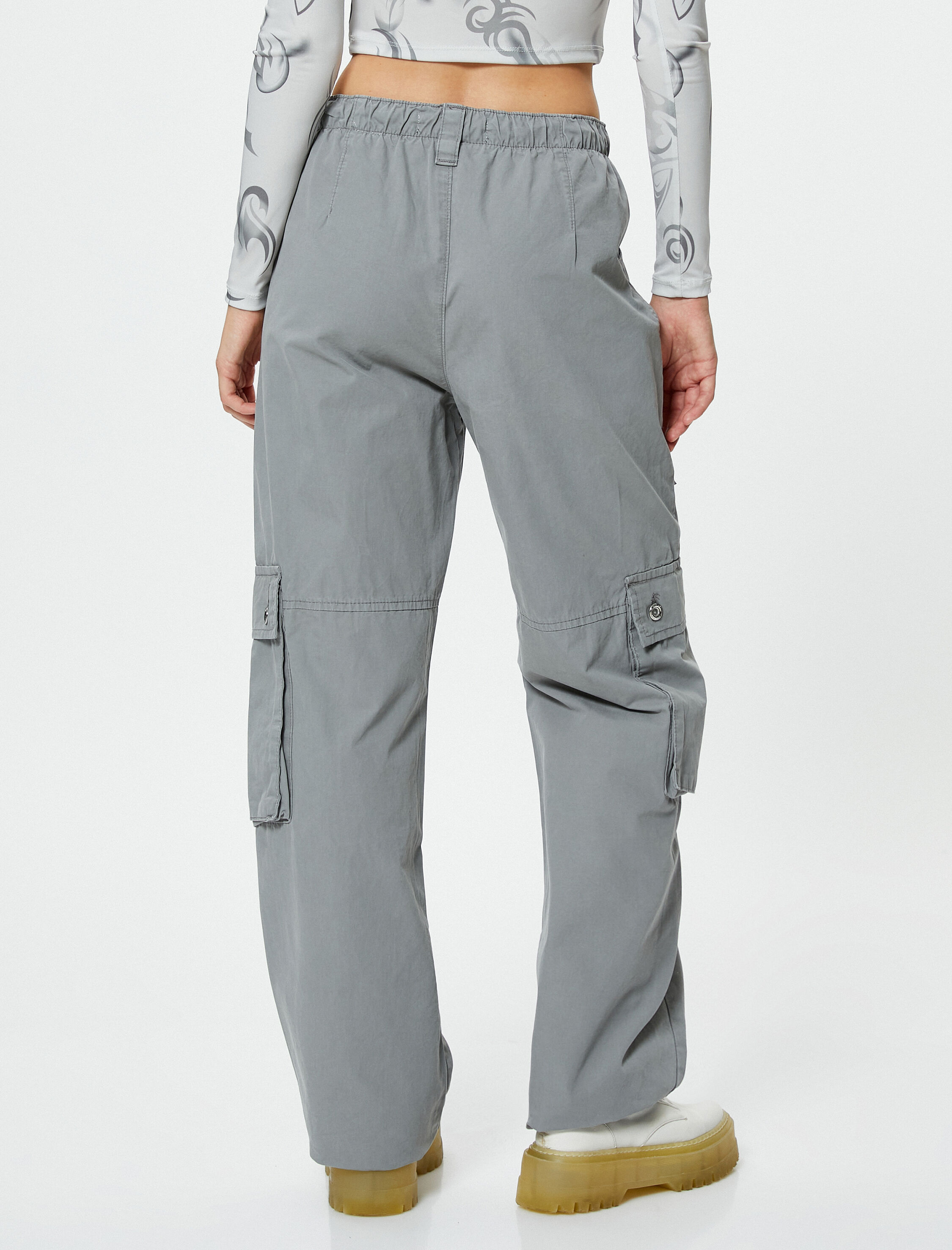 Oversize Kargo Pantolon Beli Lastikli Cepli Pamuklu