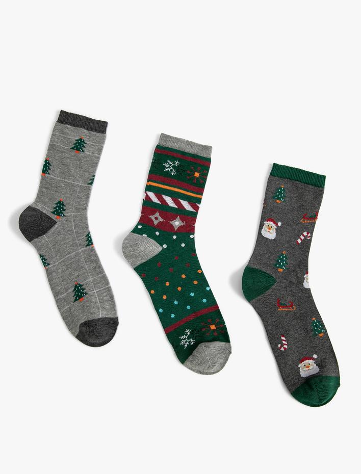 Kadın Yılbaşı Temalı Çorap Seti 3'lü Çok Renkli