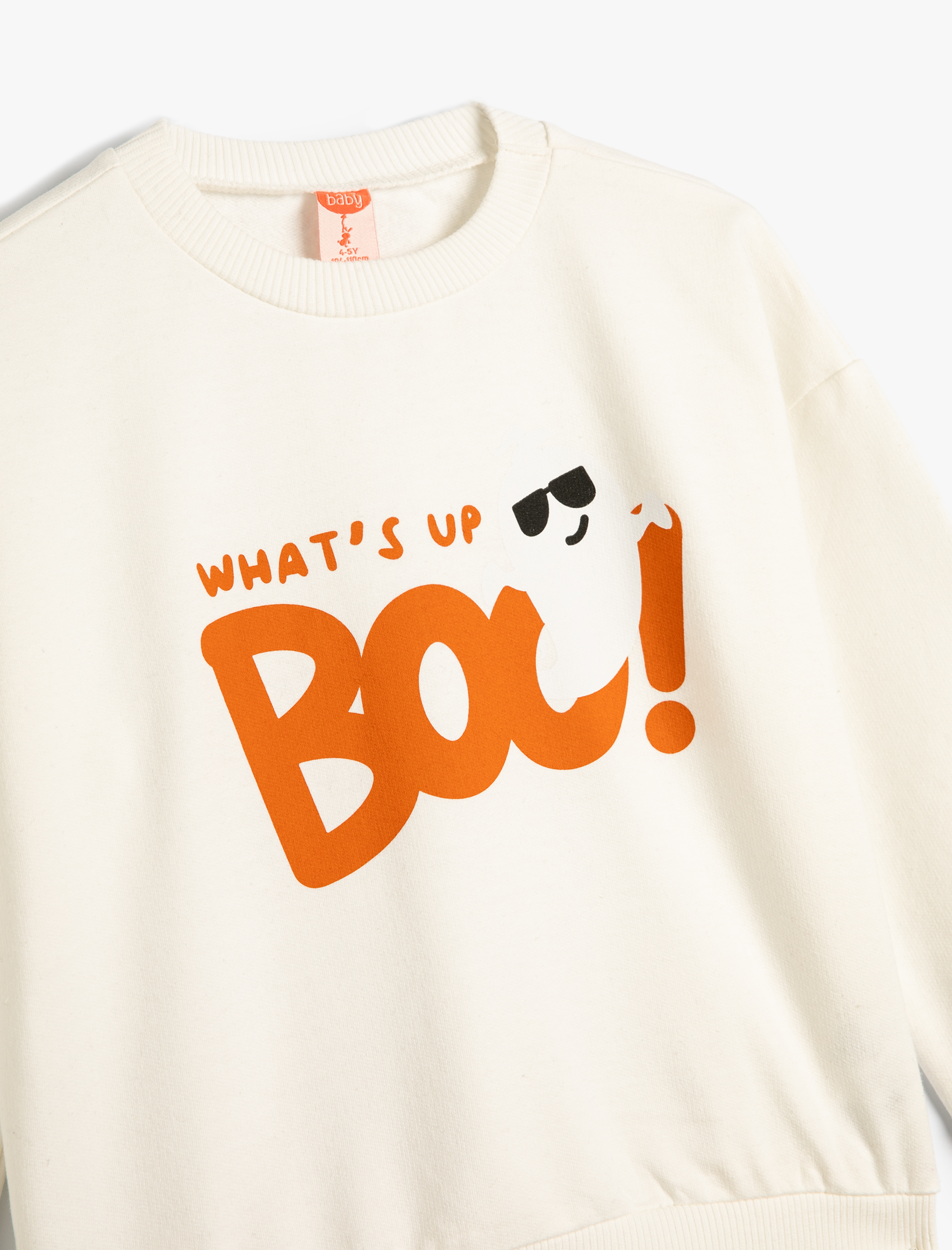  Erkek Bebek Sweatshirt Uzun Kollu Bisiklet Yaka Hayalet Baskı Detaylı Şardonlu