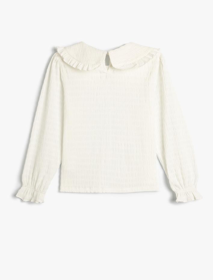 Kız Çocuk Bluz Geniş Bebe Yaka Uzun Kollu Manşetleri Lastikli