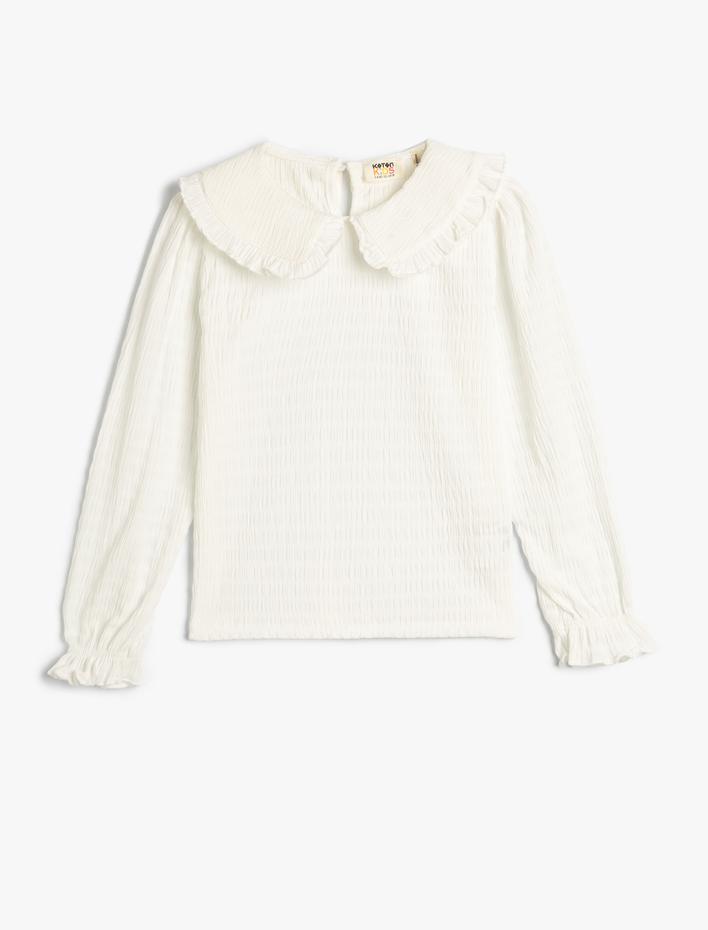 Kız Çocuk Bluz Geniş Bebe Yaka Uzun Kollu Manşetleri Lastikli