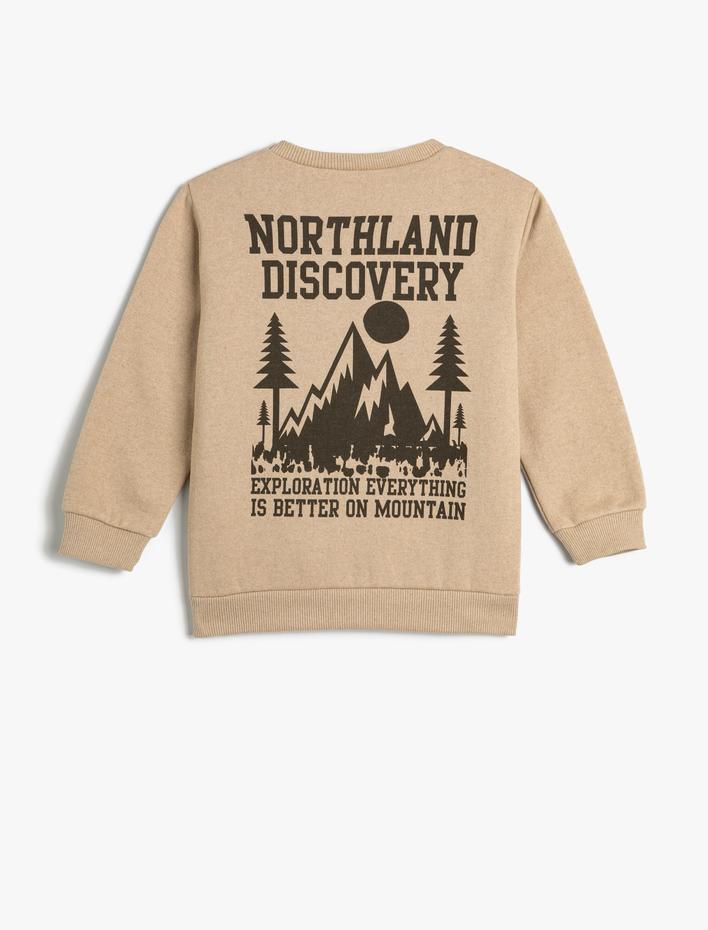 Erkek Çocuk Basic Sweatshirt Uzun Kollu Bisiklet Yaka Doğa Baskı Detaylı Şardonlu