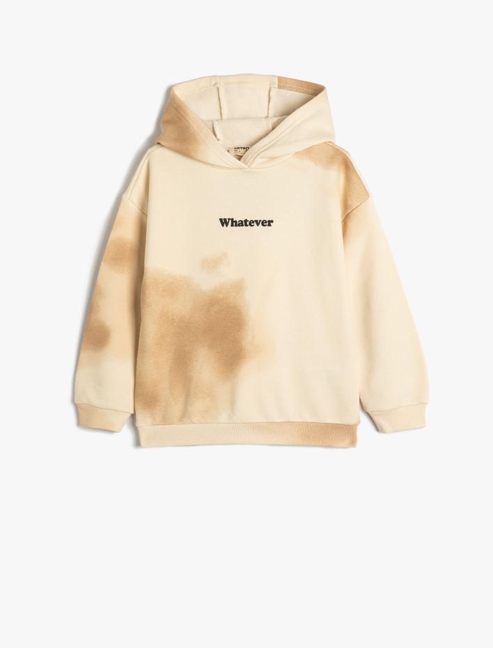 Kız Çocuk Kapşonlu Batik Sweatshirt Uzun Kollu Slogan Baskılı