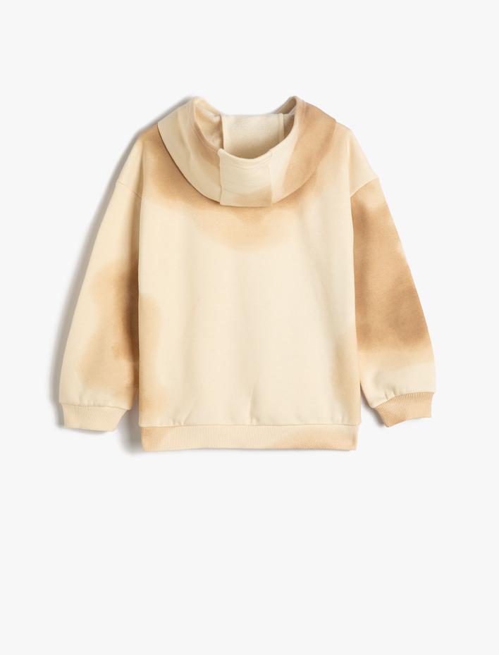 Kız Çocuk Kapşonlu Batik Sweatshirt Uzun Kollu Slogan Baskılı