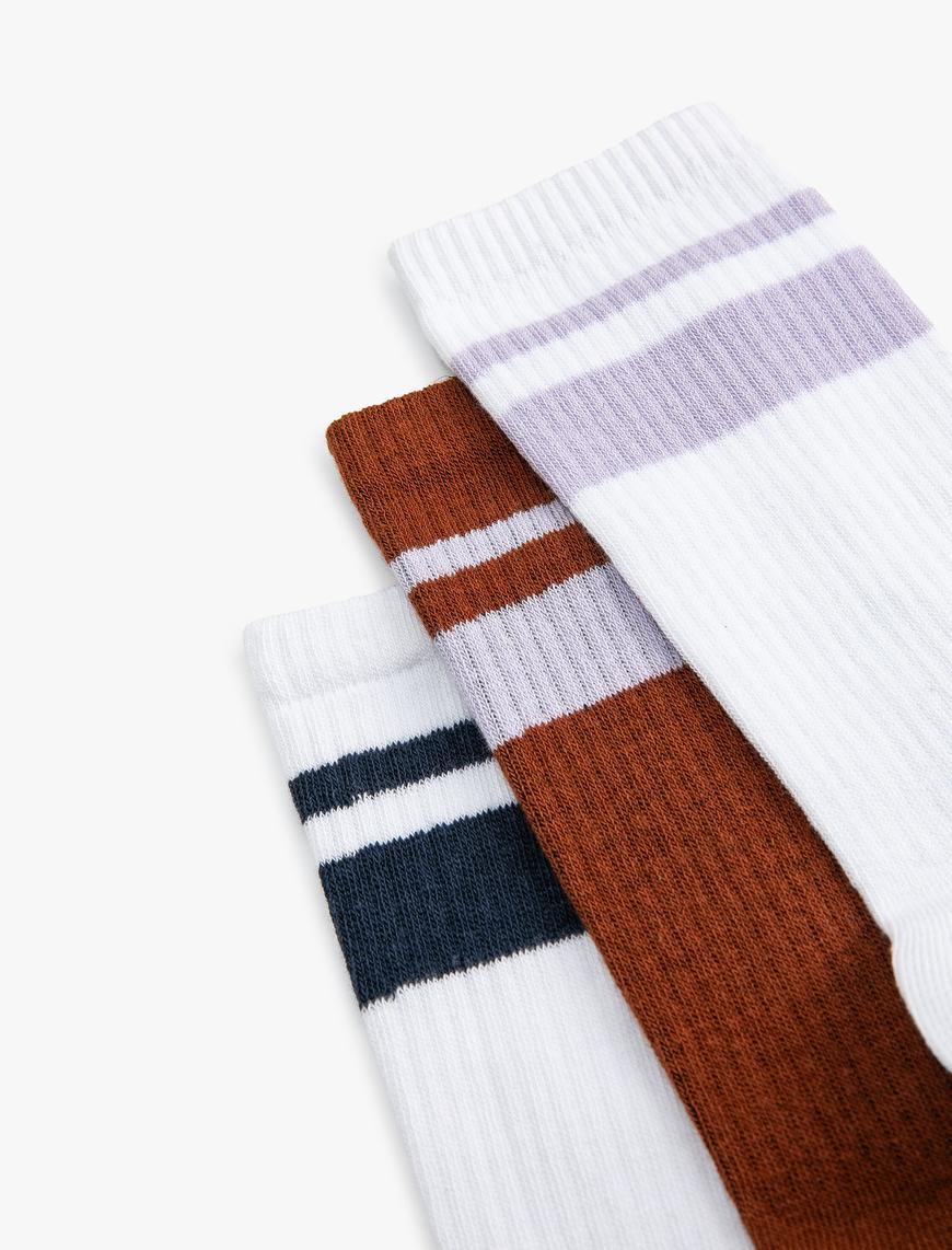  Erkek 3'lü Soket Çorap Seti Çok Renkli Şerit Detaylı