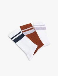 3'lü Soket Çorap Seti Çok Renkli Şerit Detaylı
