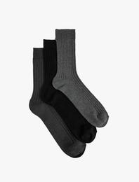 3'lü Soket Çorap Seti Çok Renkli Dokulu