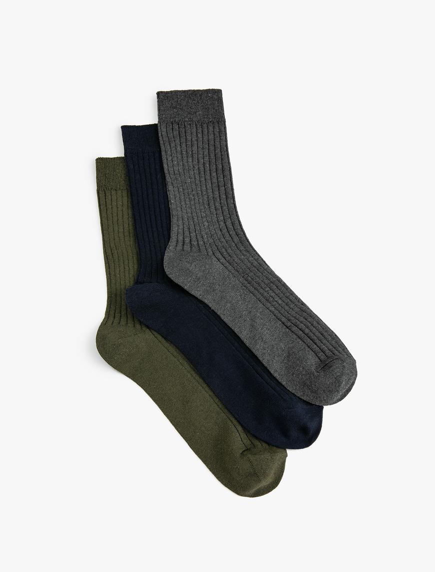  Erkek 3'lü Soket Çorap Seti Çok Renkli Dokulu