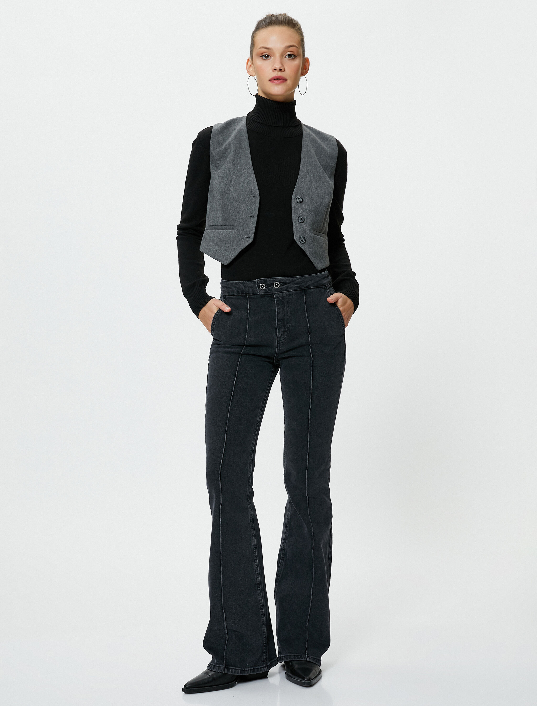   İspanyol Jeans Nervürlü Dar Kesim Normal Bel - Flare Jean