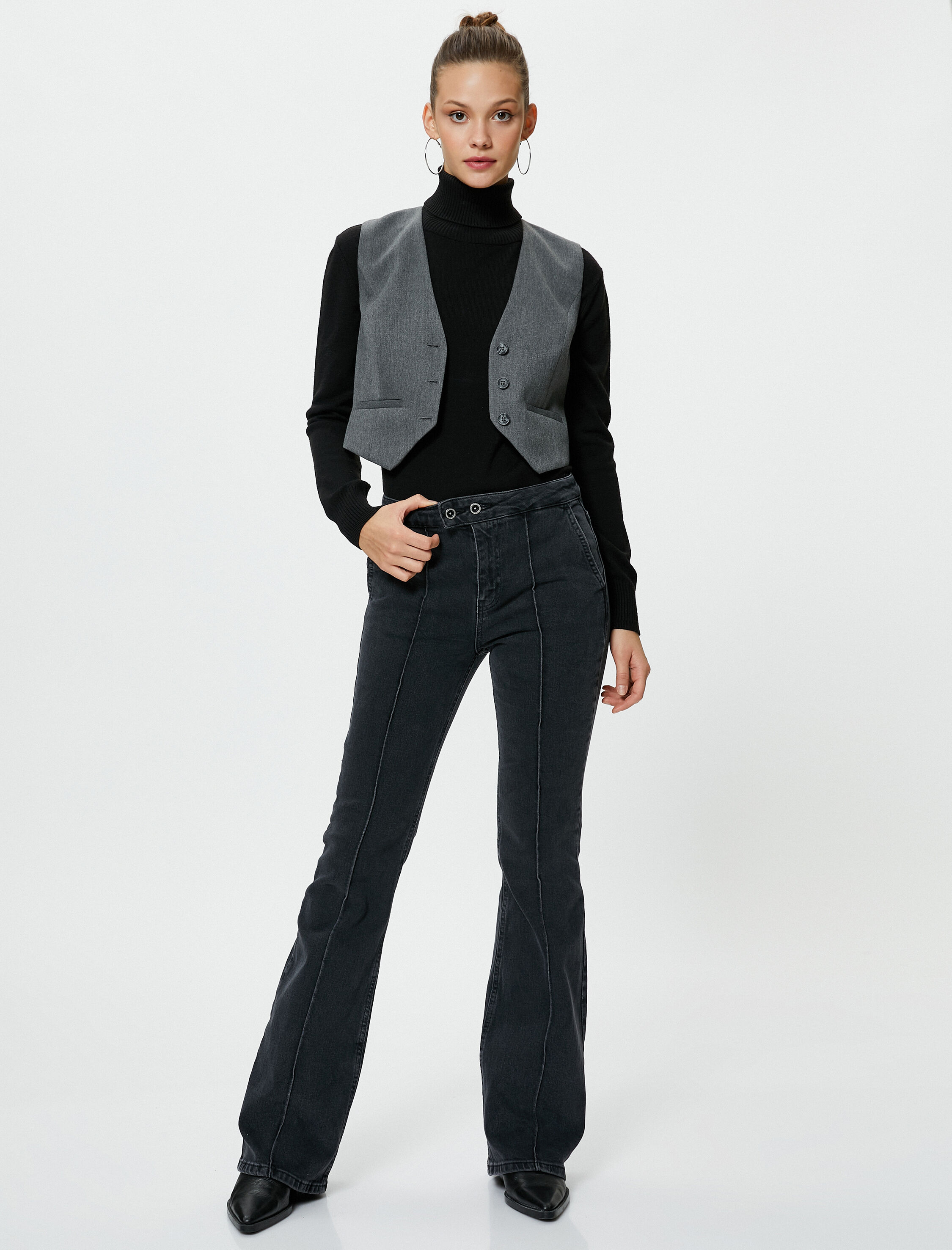   İspanyol Jeans Nervürlü Dar Kesim Normal Bel - Flare Jean