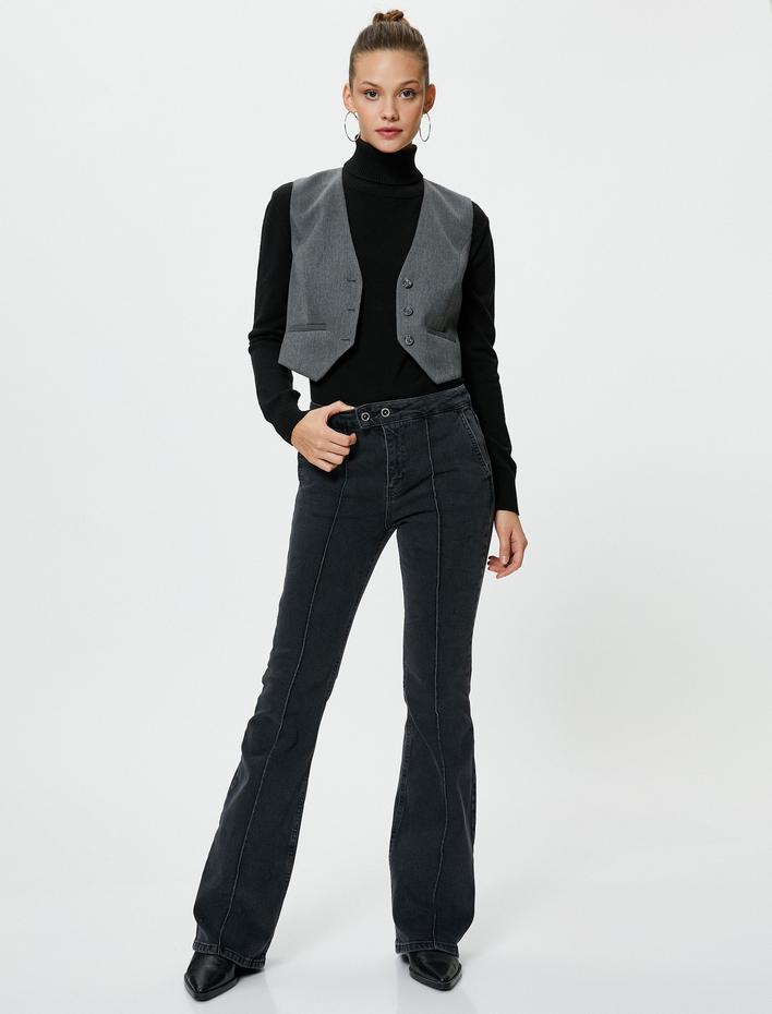  İspanyol Jeans Nervürlü Dar Kesim Normal Bel - Flare Jean