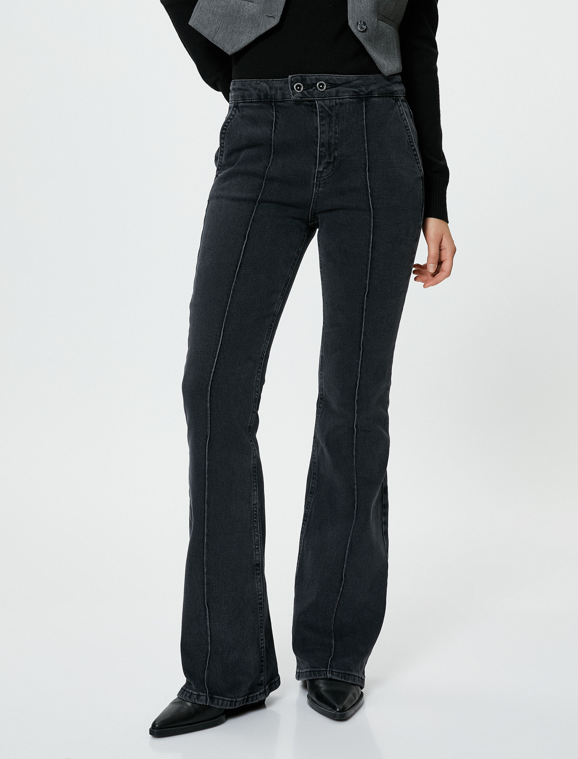   İspanyol Jeans Nervürlü Dar Kesim Normal Bel - Flare Jean