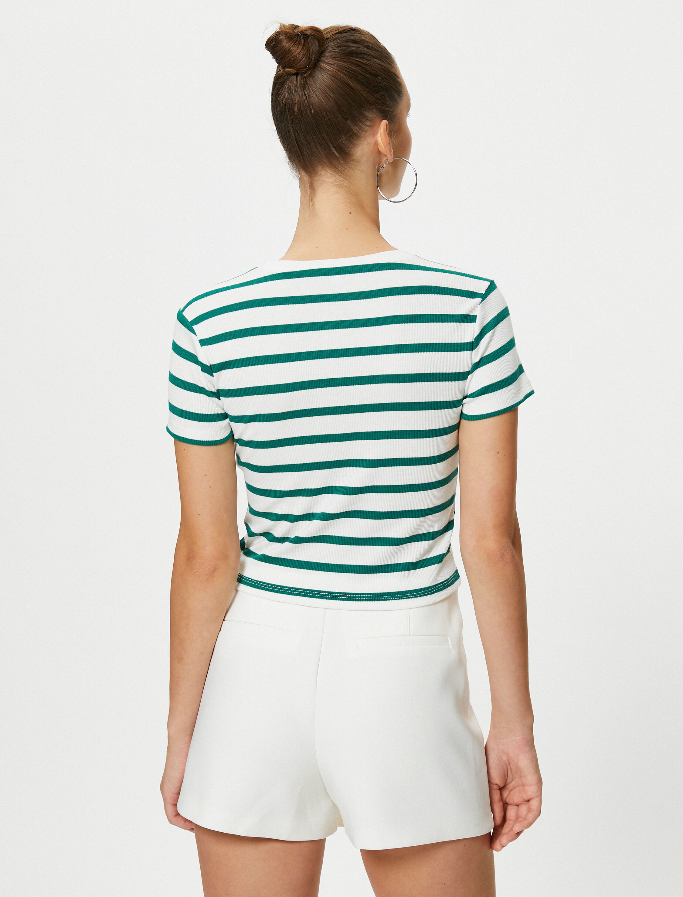 Crop Tişört Kısa Kollu Bisiklet Yaka Viskon Kumaş Karışımlı