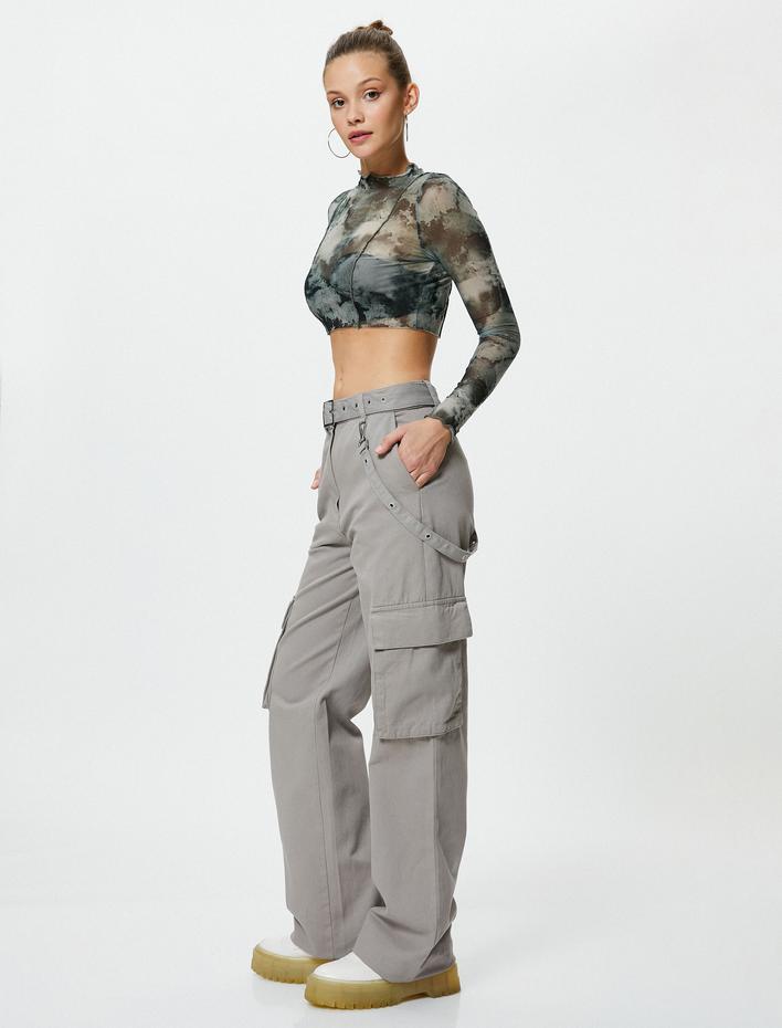  Kargo Pantolon Kemer Detaylı Düz Paça Cepli Aksesuar Detaylı Pamuklu