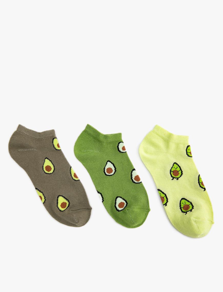  Kadın Avokado Desenli Çorap Seti 3'lü Çok Renkli