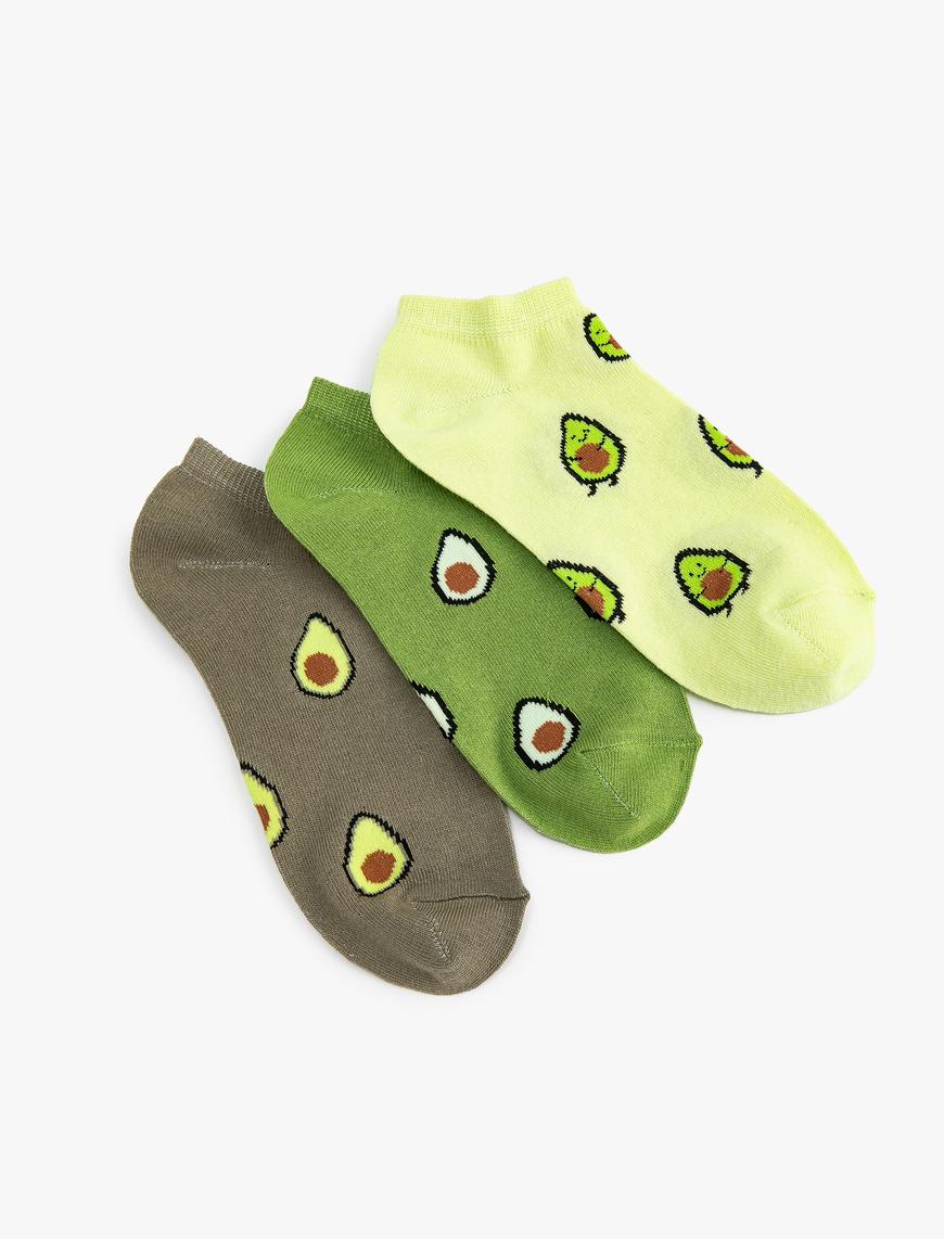  Kadın Avokado Desenli Çorap Seti 3'lü Çok Renkli