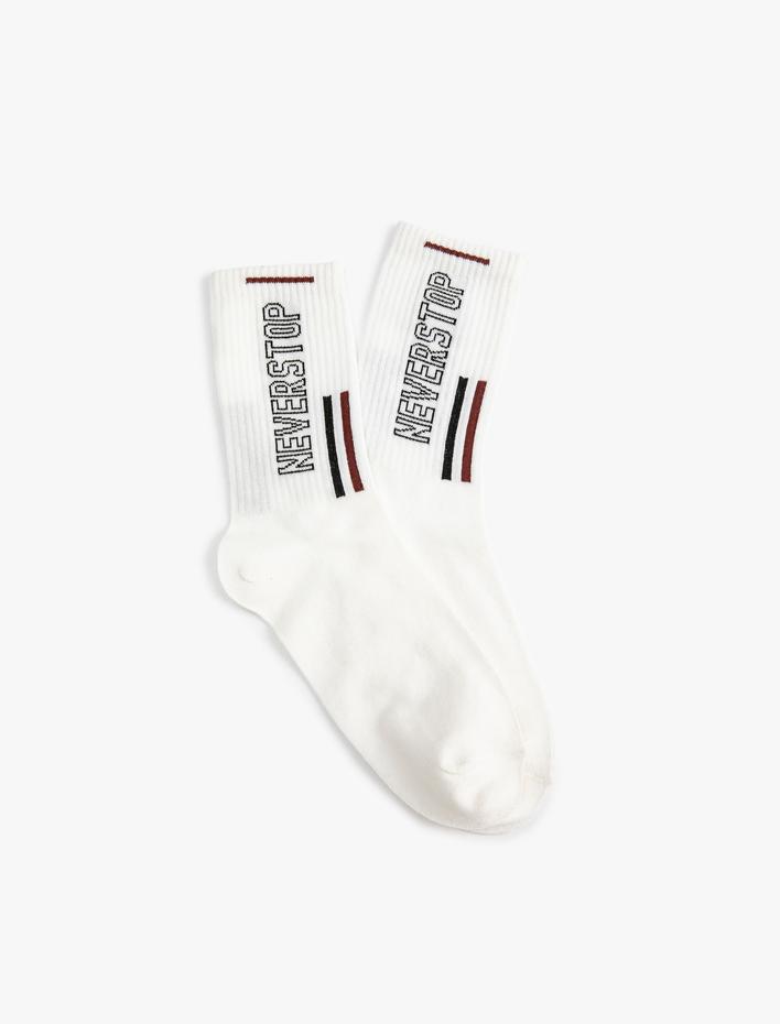 Erkek Soket Çorap Slogan İşlemeli