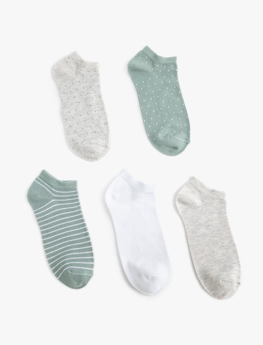  Kadın Çizgili 5'li Patik Çorap Seti Çok Renkli
