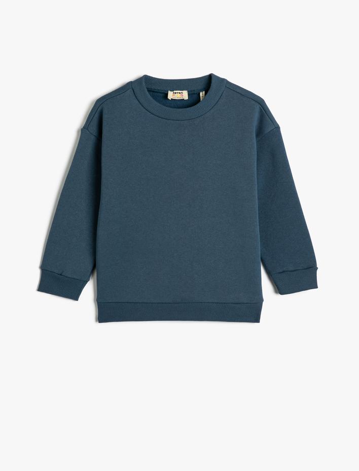 Erkek Çocuk Basic Sweatshirt Uzun Kollu Bisiklet Yaka Şardonlu