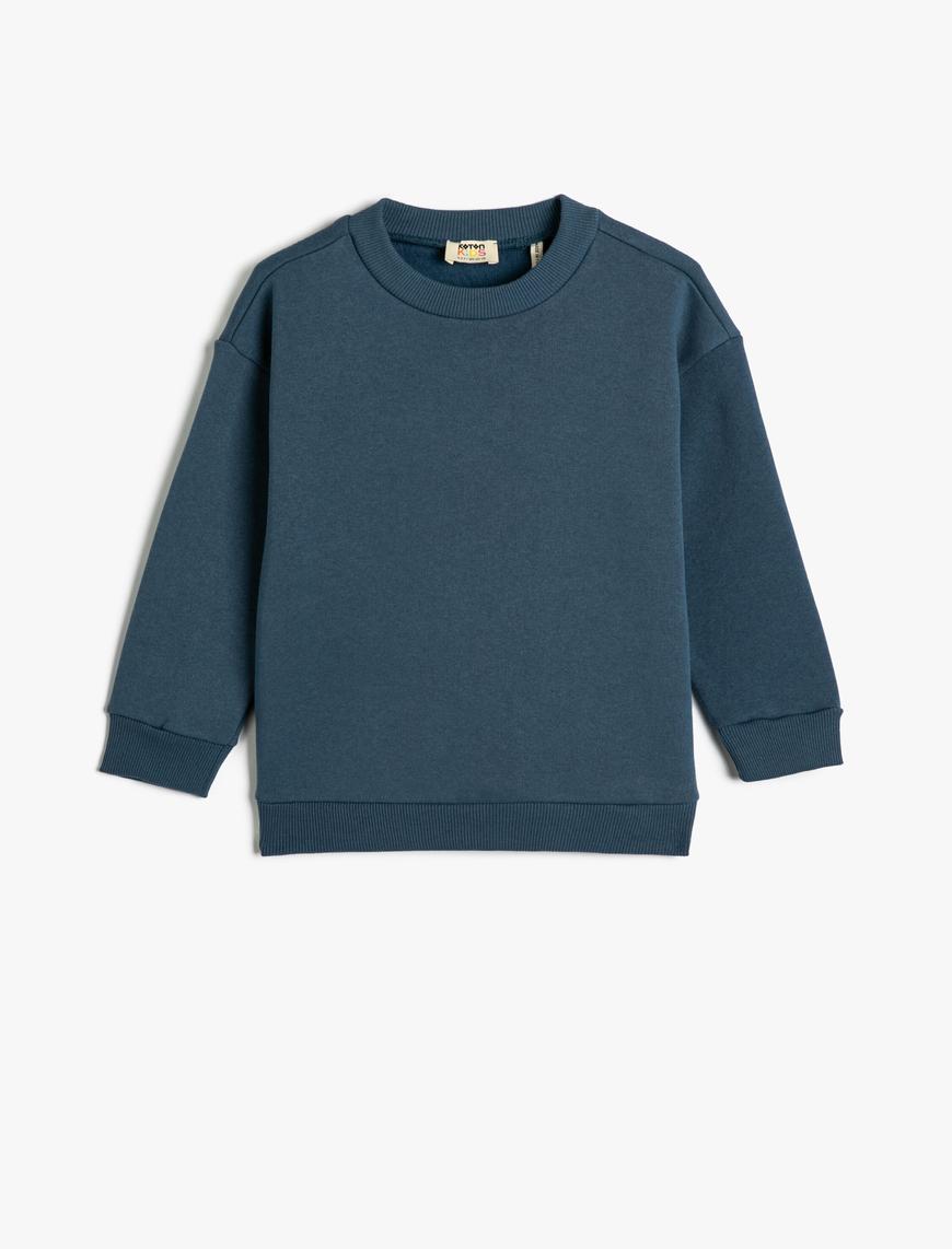  Erkek Çocuk Basic Sweatshirt Uzun Kollu Bisiklet Yaka Şardonlu