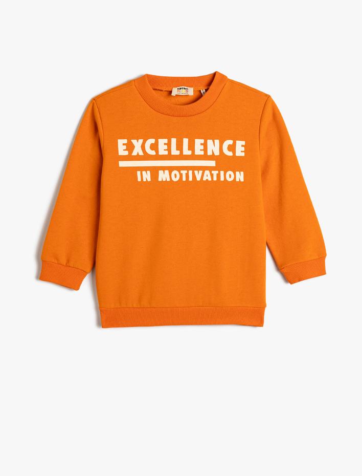 Erkek Çocuk Sweatshirt Uzun Kollu Bisiklet Yaka Slogan Baskılı Şardonlu