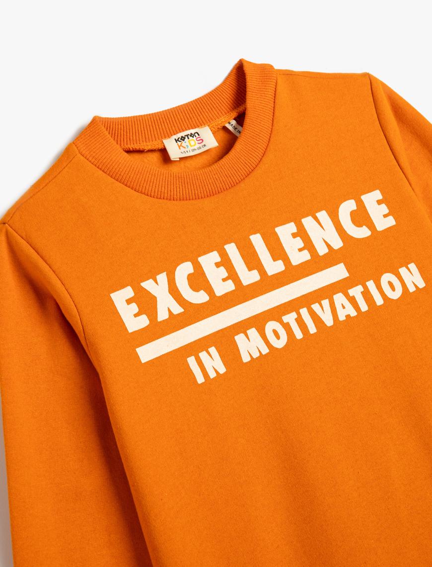  Erkek Çocuk Sweatshirt Uzun Kollu Bisiklet Yaka Slogan Baskılı Şardonlu