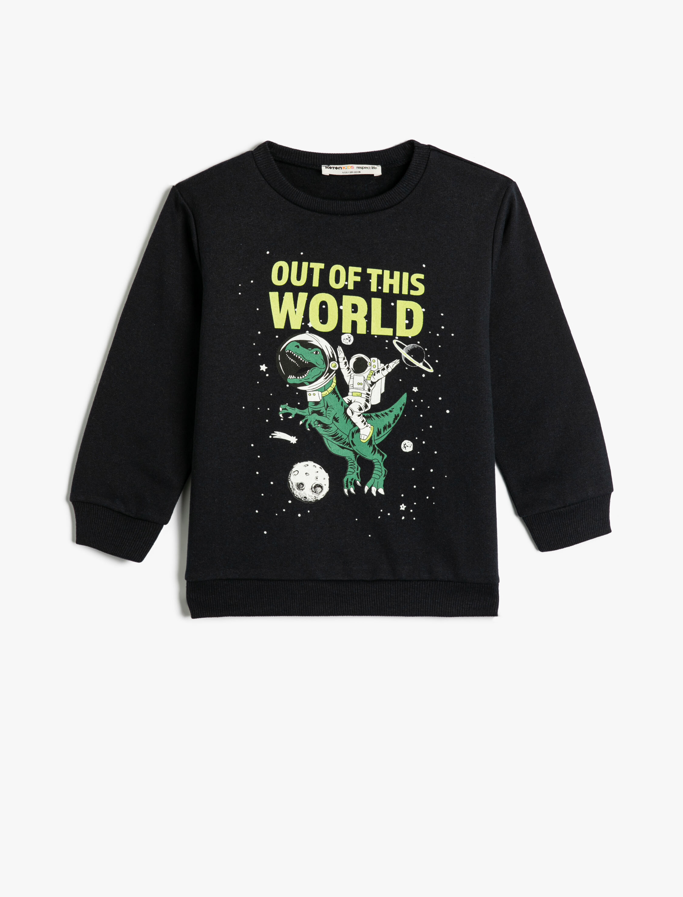  Erkek Çocuk Sweatshirt Uzun Kollu Bisiklet Yaka Uzay Temalı Dinozor Detaylı Şardonlu