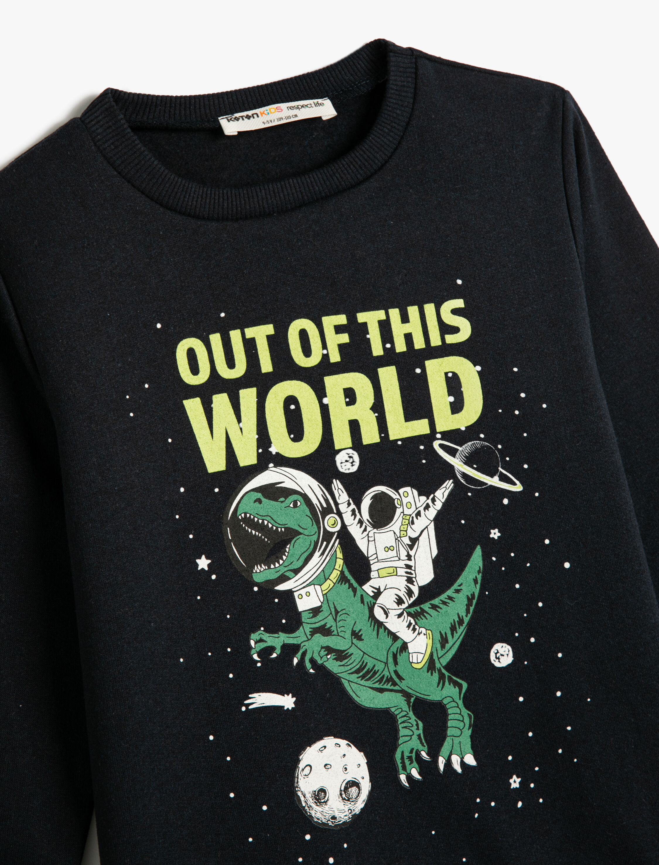  Erkek Çocuk Sweatshirt Uzun Kollu Bisiklet Yaka Uzay Temalı Dinozor Detaylı Şardonlu